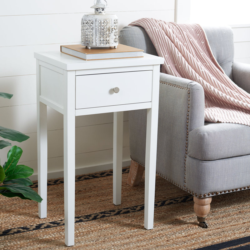 Table de bout en bois massif avec rangement Joanna, Blanc