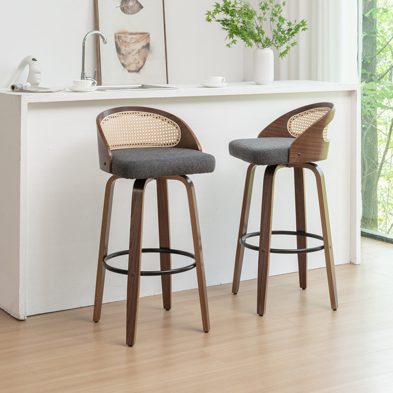 Tabourets pivotants en lin Leeana, Tabouret de bar (siège d'une hauteur de 30 po), Gris