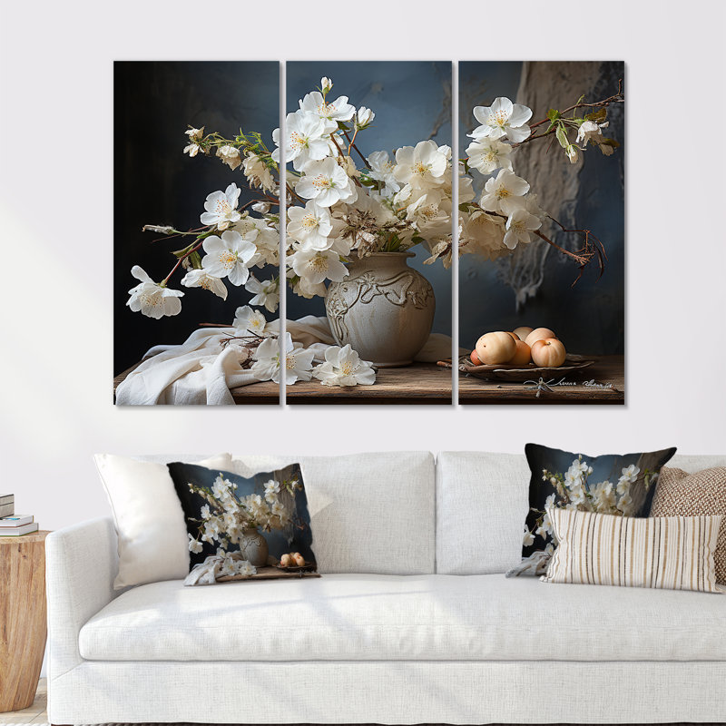 Bouquet de fleurs de pommier nature morte - ensemble de décoration murale, H 40 po x l 60 po