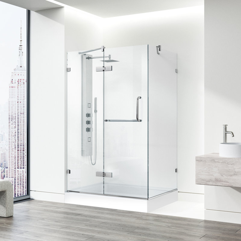 Monteray 40" W x 32" D x 79" H Hinged Frameless Shower Enclosure with 3/8  Clear Glass&Base, Chrome