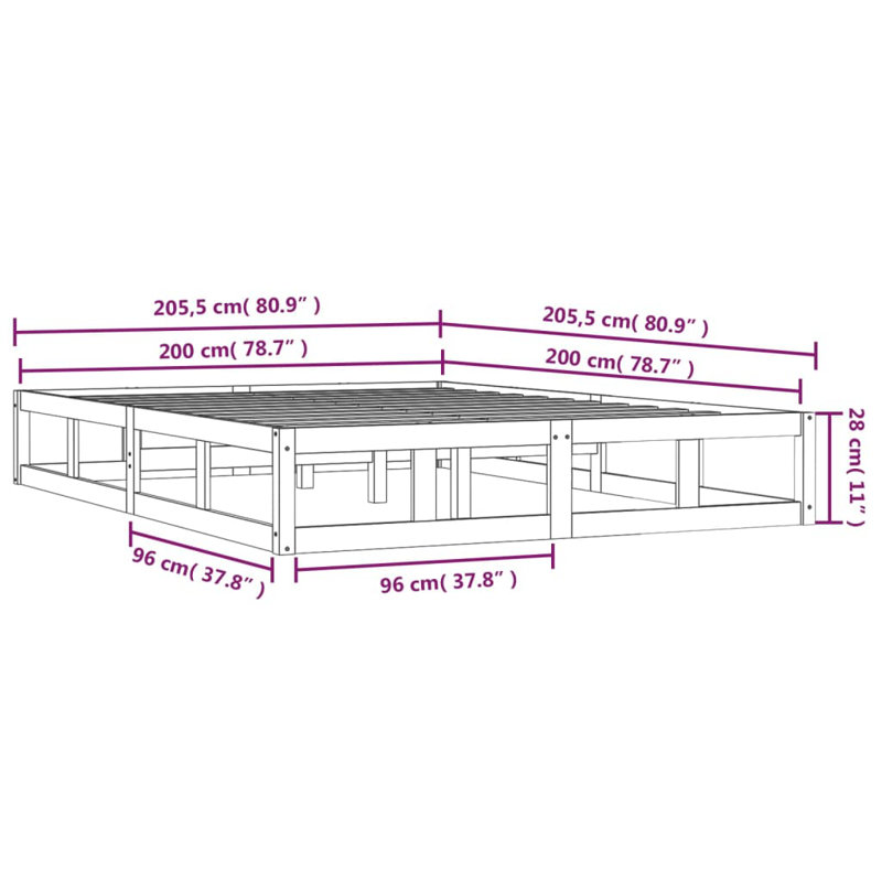 Jorid Solid Wood Bed, 205.5 x 205.5 cm, Brown