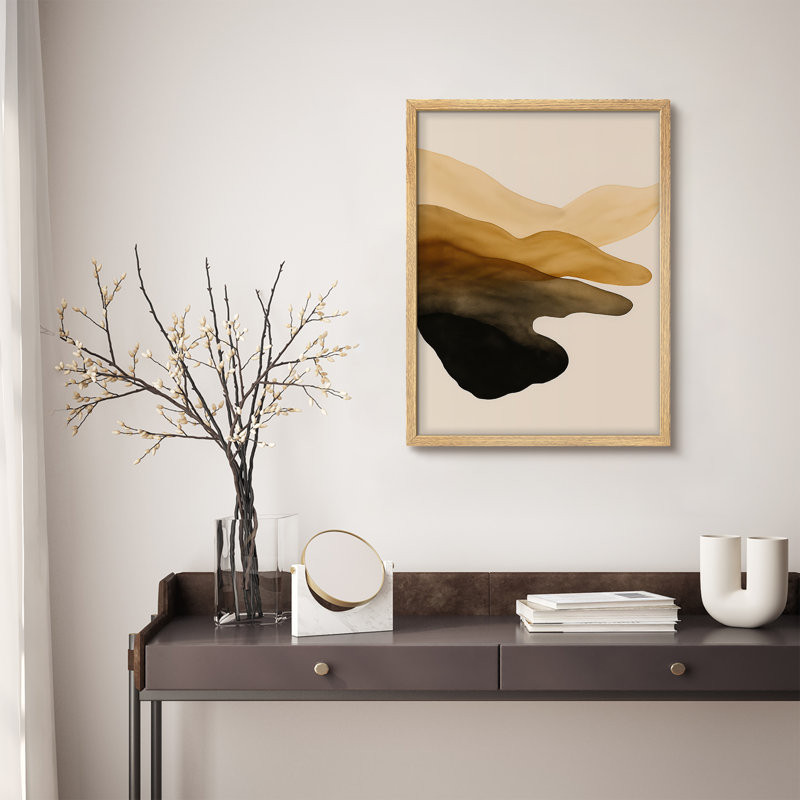 Reproduction d'art encadrée abstraite pour décoration intérieure moderne, H 14 po x l 11 po, Naturel