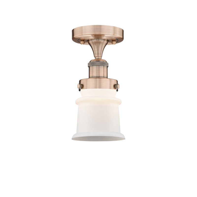 Alvi Glass Semi Flush Mount, Antique Copper, Matte White