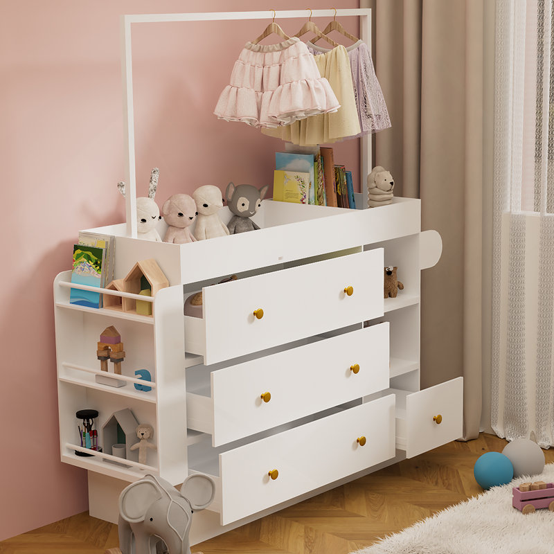 Commode avec tiroirs, tablettes ouvertes de rangement