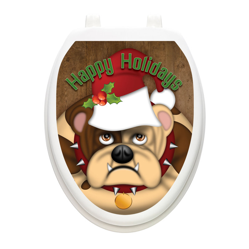 Décalcomanie de siège de toilette Holiday Jolly Bulldog - couvercles de toilette en vinyle, Allongé