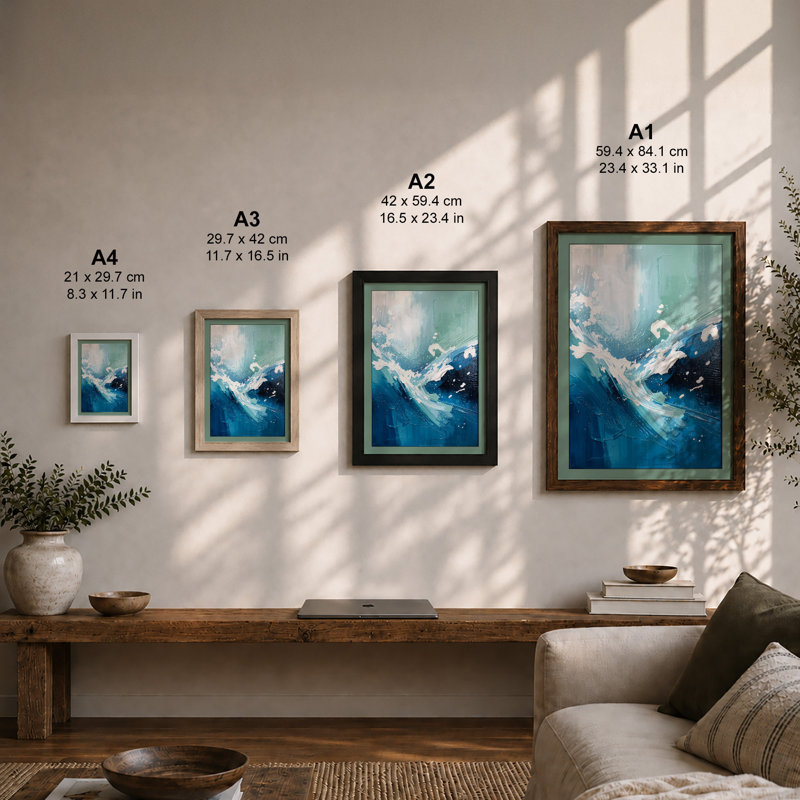 Turbulent Waters Coastal - Framed Print, Walnut, A3 - 42.0 x 29.7 cm