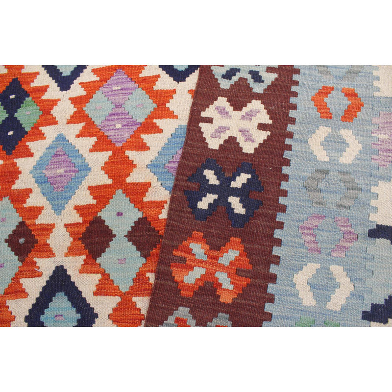 Tapis beige / bleu / mauve en laine noué à la main 6 pi 8 po x 9 pi 5 po Cedorah Southwestern