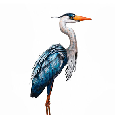 Metal Heron Garden Statue, Decorative Crane Yard Art