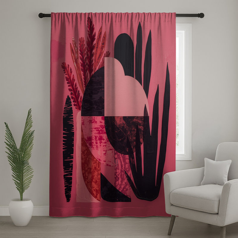 Rideaux de fenêtre géométriques abstraits roses, voilages et voilages abstraits - 1 panneau, 50 po x 92 po - 1 panneau