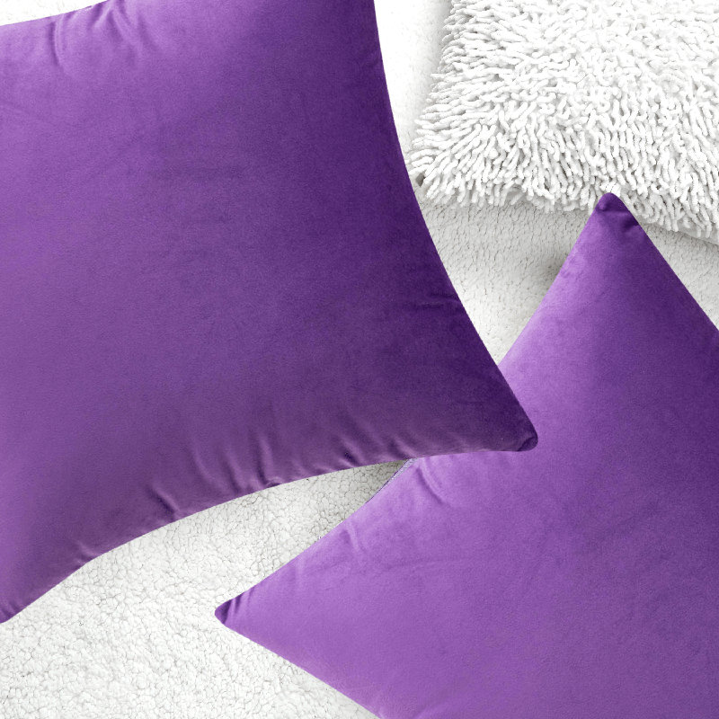 Ensemble de 2 housses de coussin en velours de couleur unie, H 20 po x l 20 po, Mauve