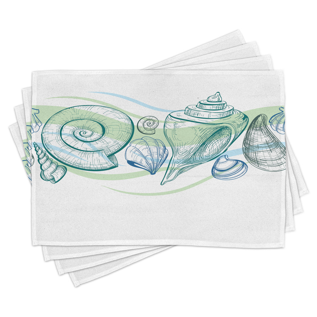 Platzdeckchen 4er Set, Pastellfarbe Sealife, WeiÃŸ GrÃ¼n