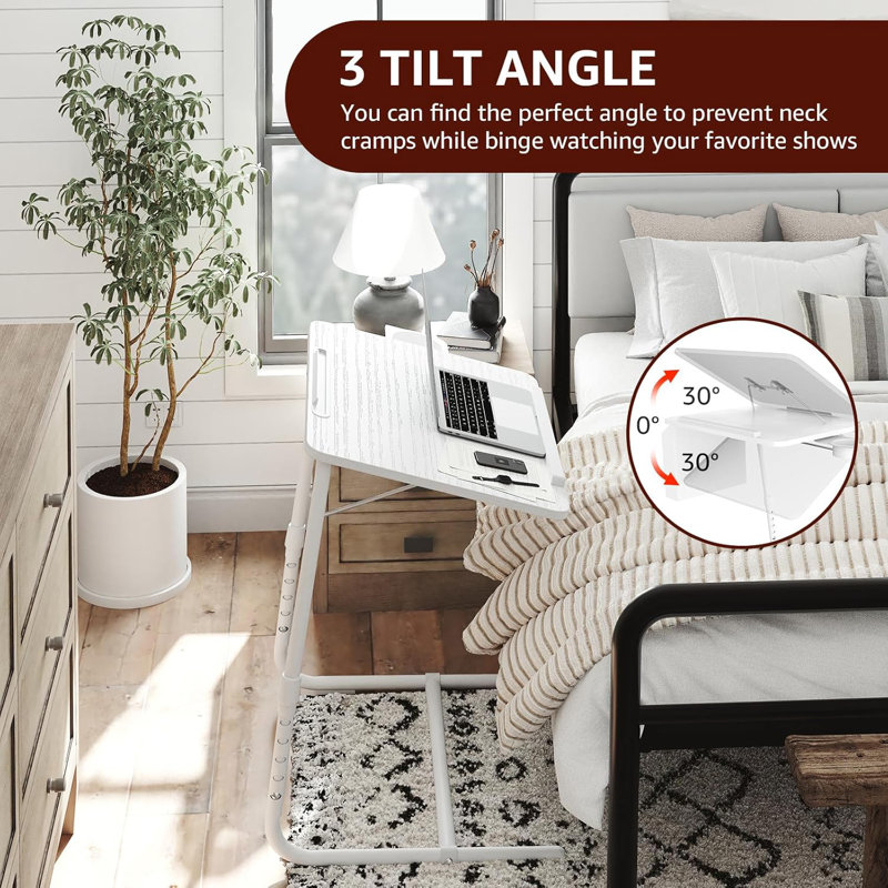 Table-repas pliante ajustable - Plateaux pour manger sur des tables en bois, Blanc