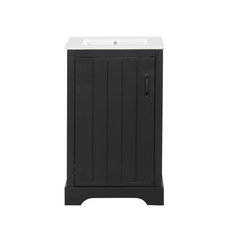 Meuble-lavabo autoportant de 20 po avec lavabo en céramique, armoire de rangement avec porte à fermeture en douceur et support de rangement