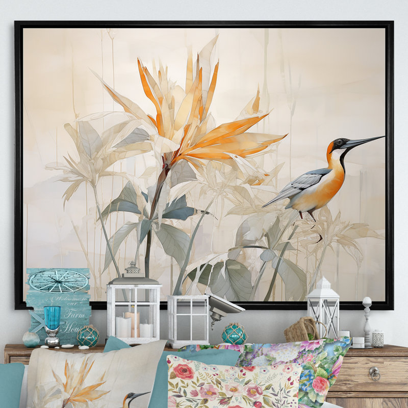 Minimalisme, oiseaux du paradis, fleurs, impression sur toile, Noir, H 12 po x l 20 po x P 1 po