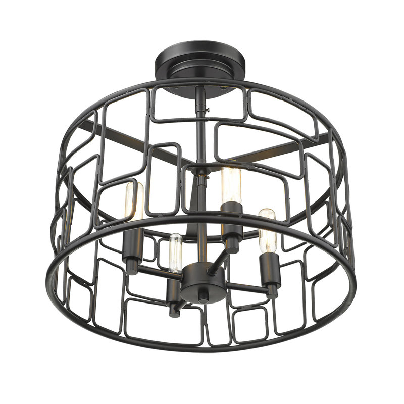 Lustree tambour 4 lumières de style bougie Mathena, Noir mat