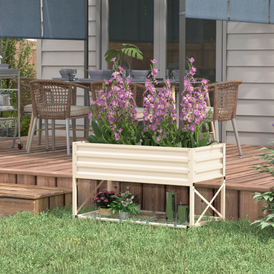 Lit de jardin surélevé en acier galvanisé, crème, améliore la rétention de 40,97 po de profondeur, pour la culture de diverses plantes