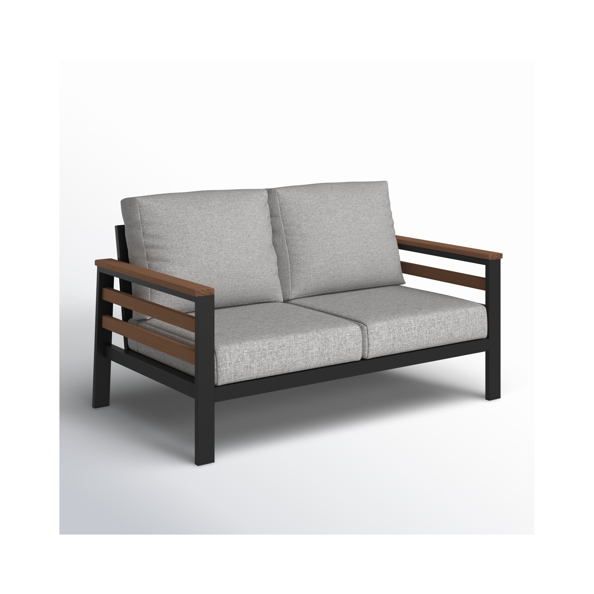 Townsend 55'' Wide Outdoor Loveseat with Sunbrella® Cushions, Brown/Dark Gray, Canvas Granite Sunbrella® Canvas