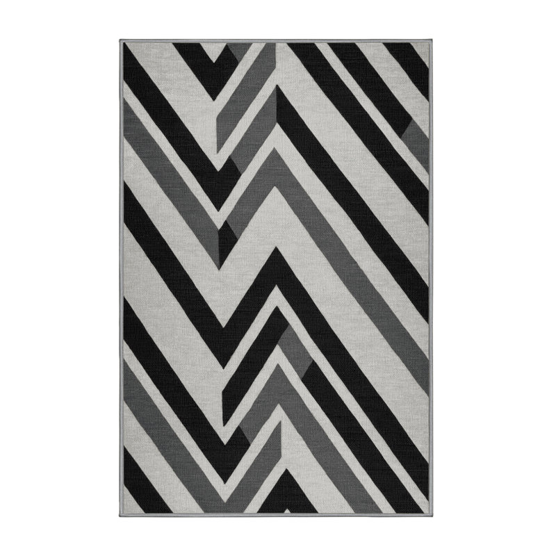  Tapis lavable rayé gris clair graphite, Rectangle 7 pi x 9 pi