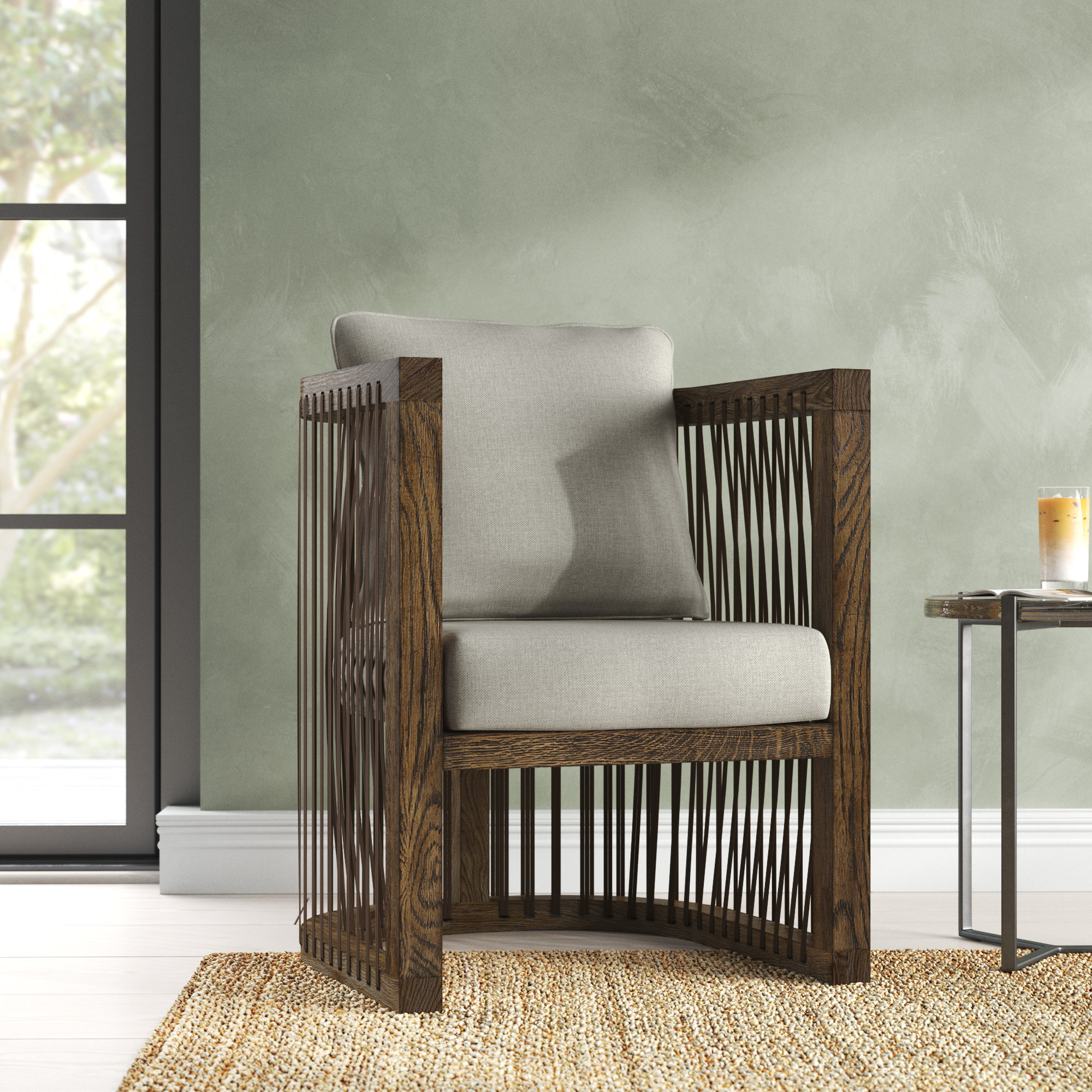 Sinbad Upholstered Accent Chair, Beige Linen Blend
