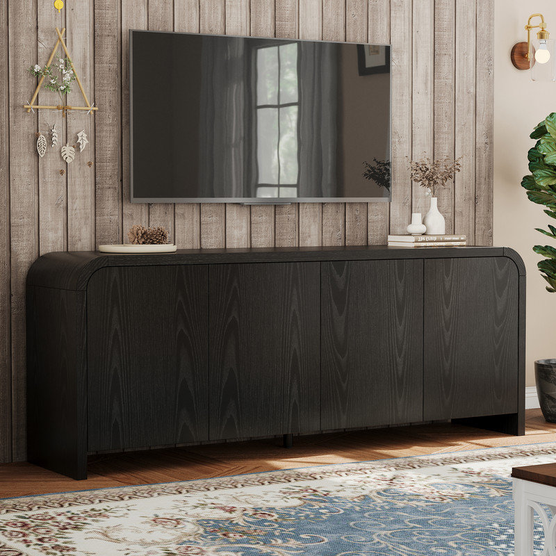 Meuble télé rétro avec tablettes réglables, Noir