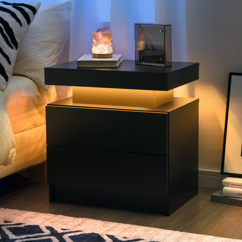 49cm W Manufactured Wood Bedside Table, Black