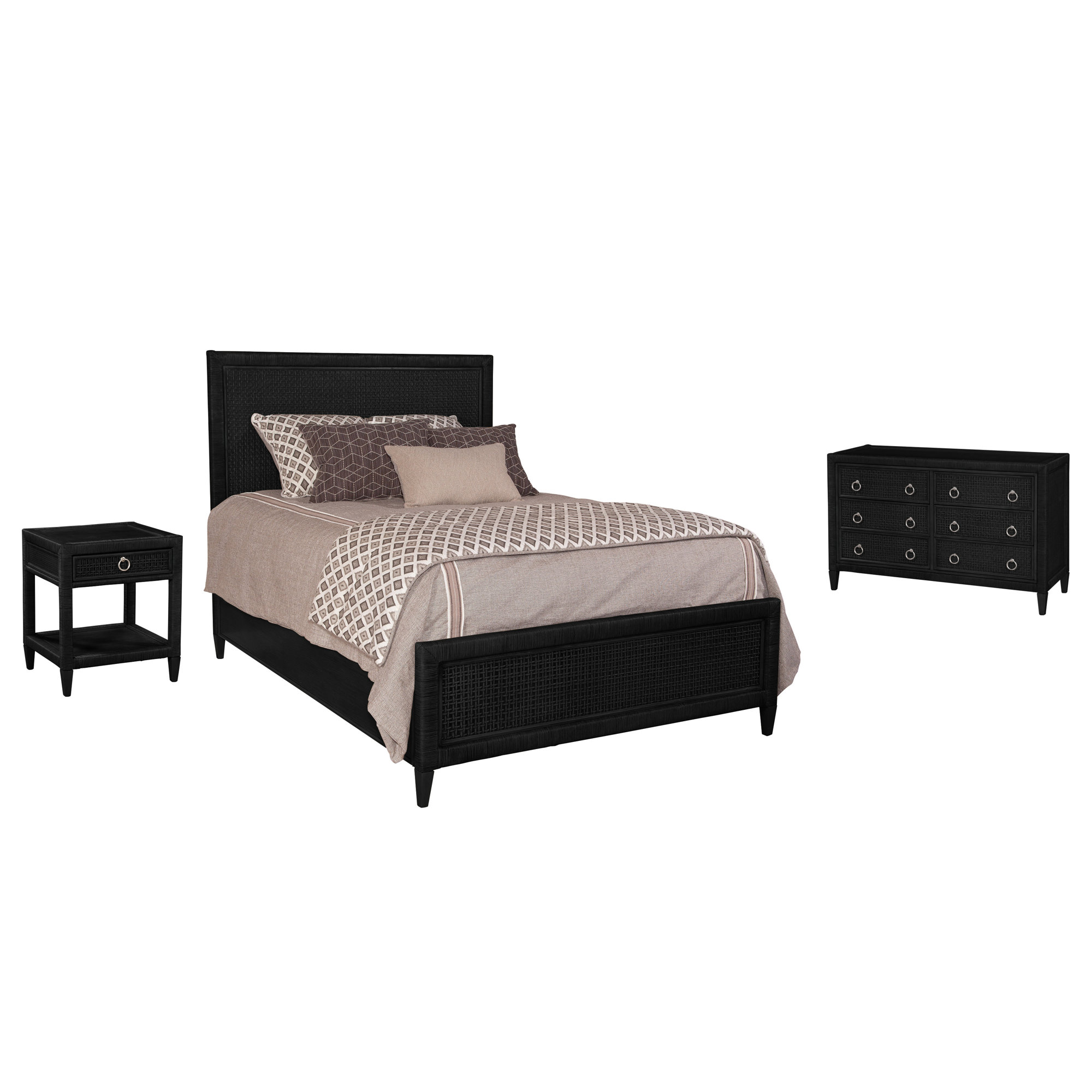 Monterey Bedroom Set, Black, King, 5 Pcs. Bed, Nightstand, 2 Dressers, Mirror