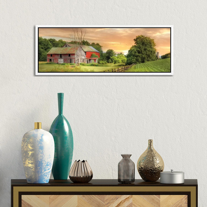 Greener Pastures by Lori Deiter - Panoramic Print on Canvas, 30.48cm H x 91.44cm W x 3.81cm D, White Framed