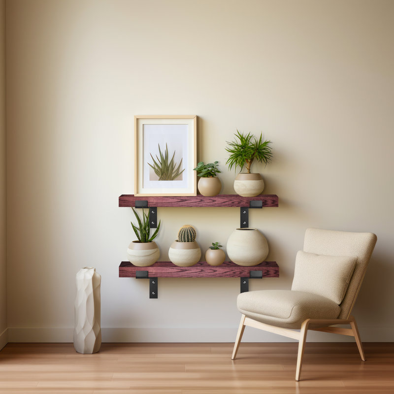 2 Piece Oak Bracket Shelf, 2"H x 41"W x 4.5"D