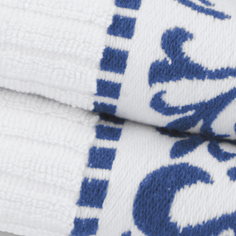 Athens Navy Blue Cotton 8-Piece Towel Set with Greek Key Trim