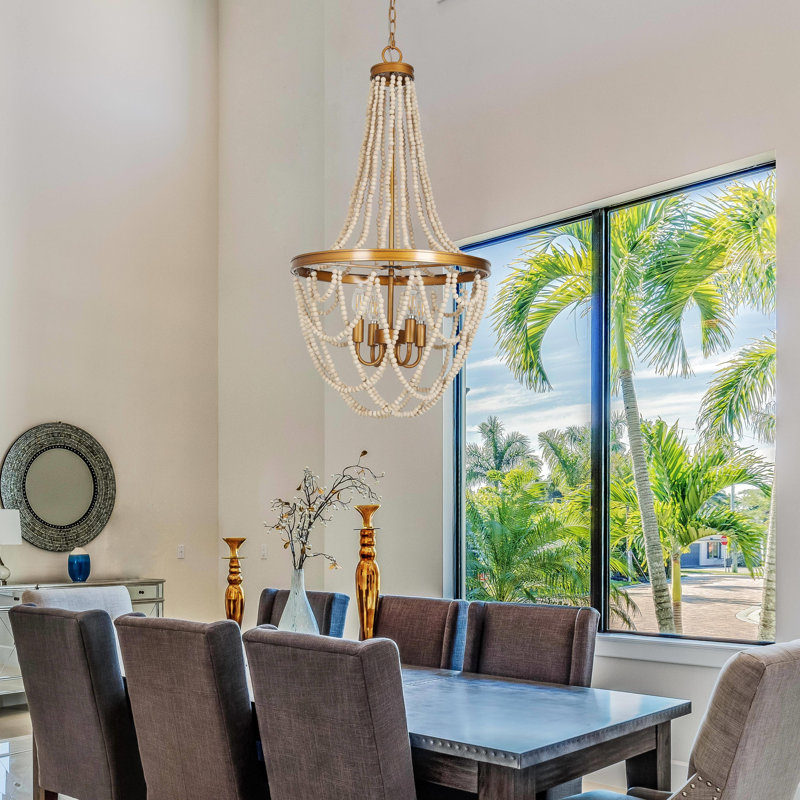 4 - Light Dimmable Chandelier, Distressed Off-white
