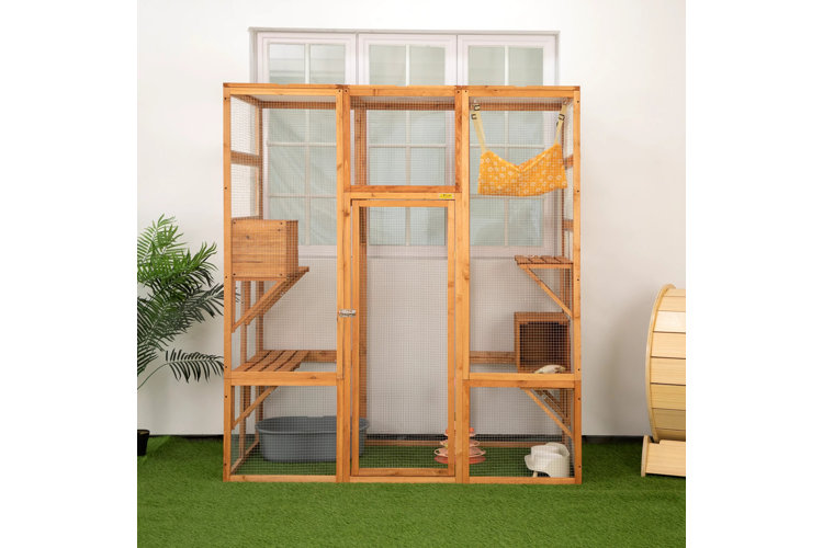 medium wooden catio in front of a window