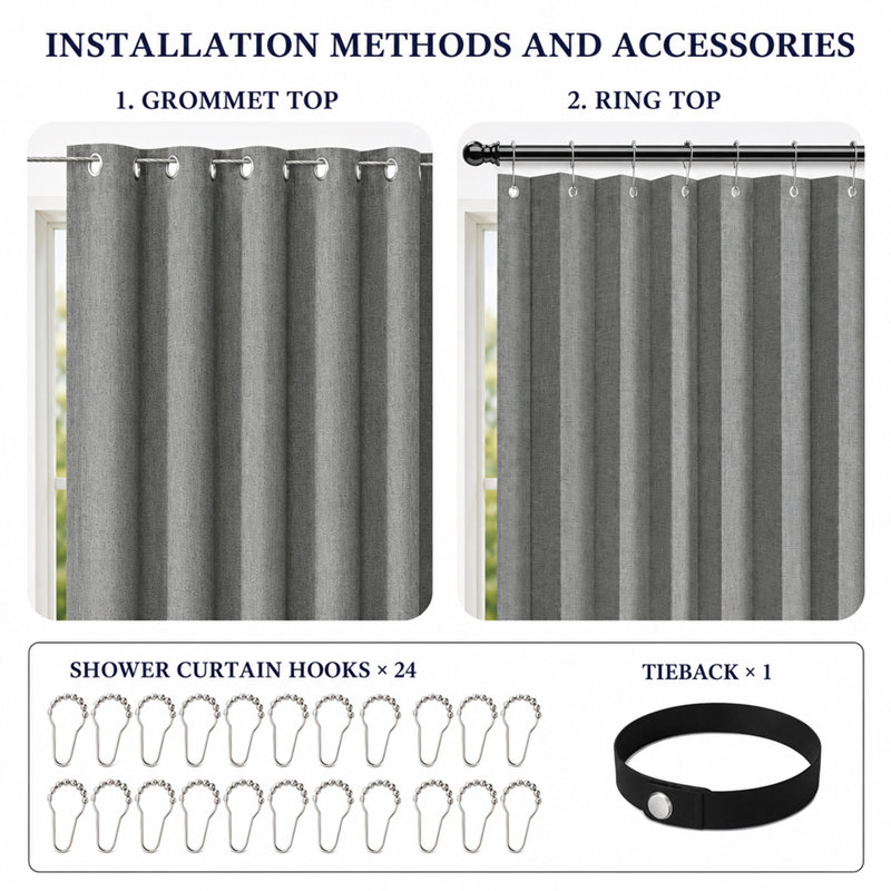 Panneau de rideau 100 po en polyester texturé de lin, panneau isolant imperméable et isolant avec œillets pour chambre à coucher, patio et espaces partagés