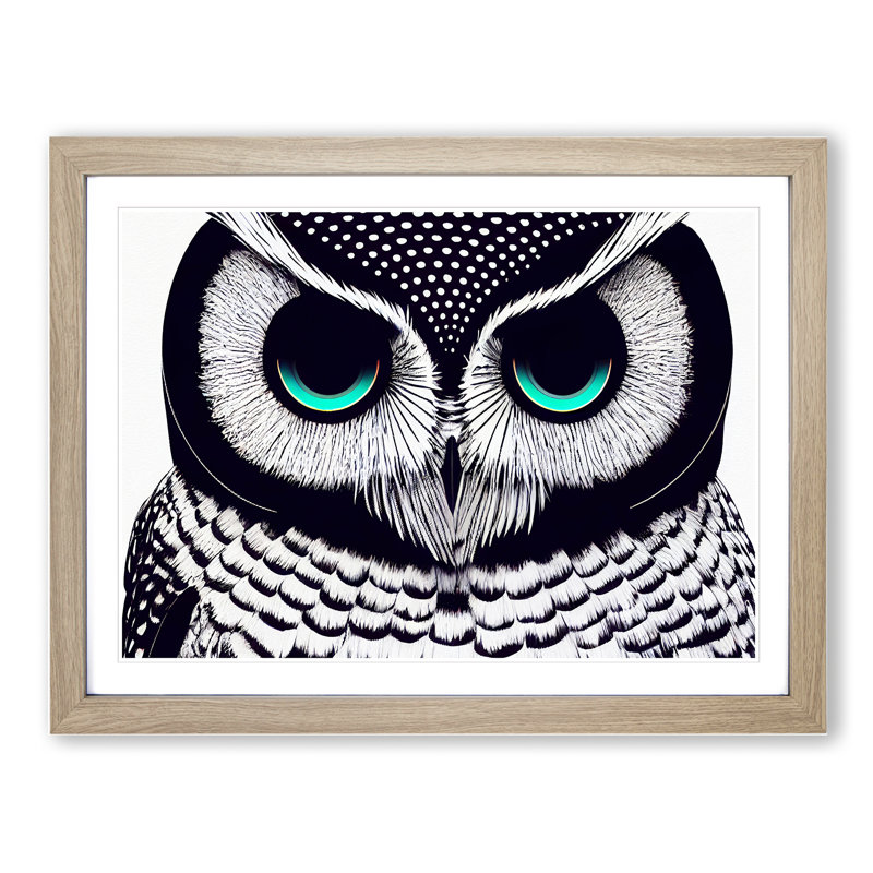 Illuminated Owl - Single Picture Frame Print, Oak, 46cm H x 64cm W x 2cm D
