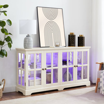 Élégante armoire rétro en blanc antique avec tablettes réglables en verre et matériaux