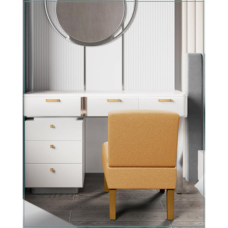Fauteuil d'appoint sans accoudoirs en tissu pour chambre à coucher, fauteuil de coiffeuse moderne avec pieds en bois massif