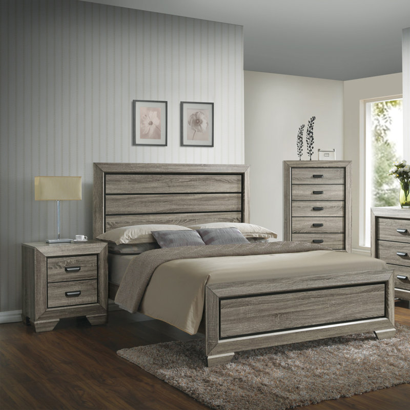 Grand lit gris vieilli