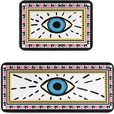 Boho Evil Eye Set Of 2 Non-slip Kitchen Rugs (17"x30"+17"x47")