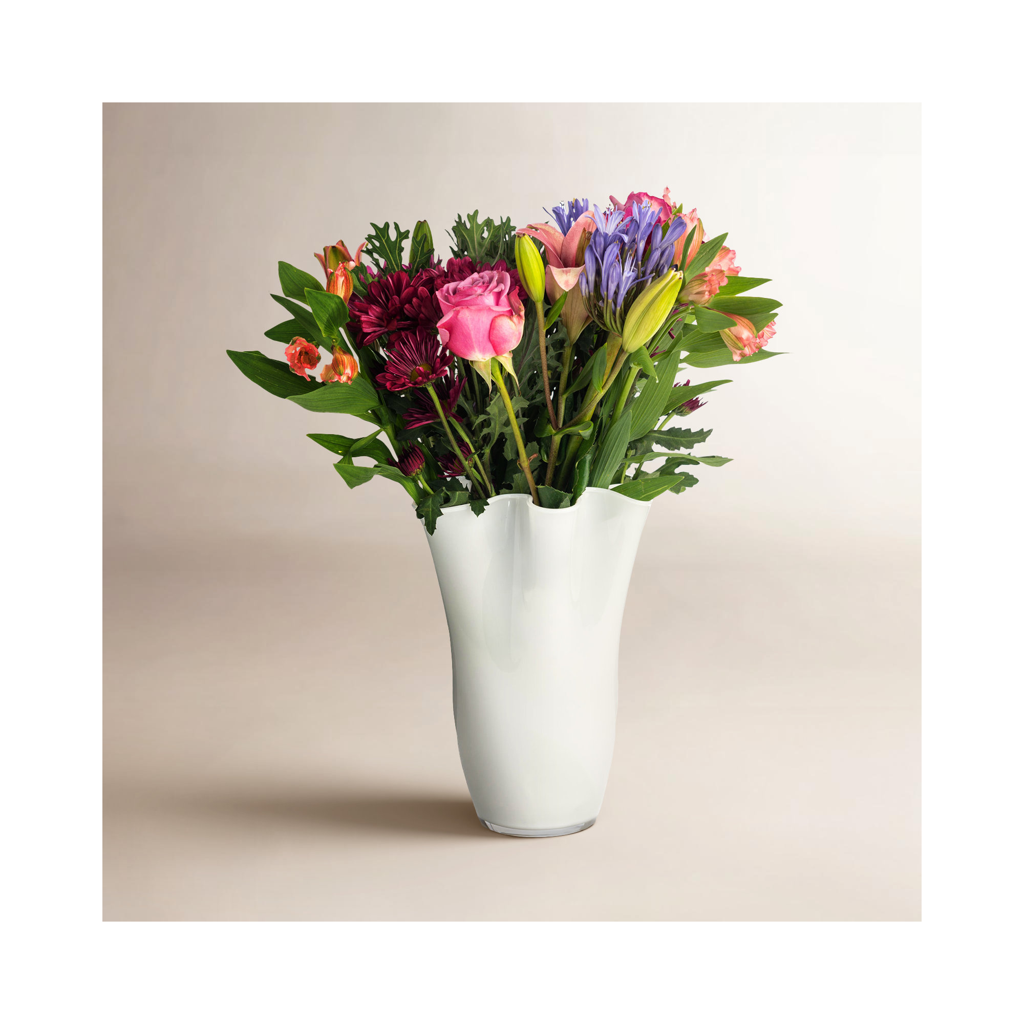 Ruffle Glass Table Vase, 10" H x 8" W x 8" D