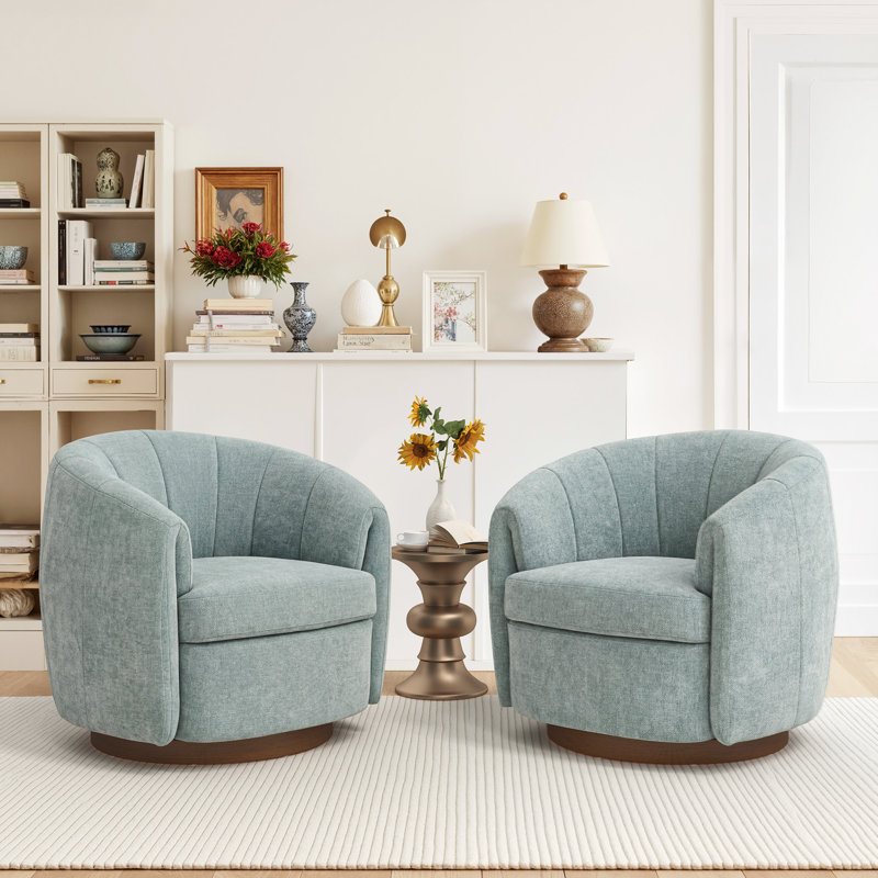Seraphina 34.6"W Swivel Barrel Chair, Smoke Blue Green