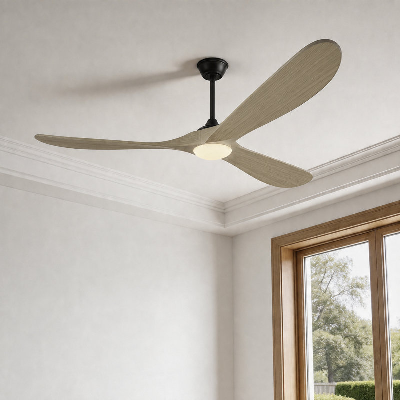 3-Blade Modern Classic Ceiling Fan with Remote Control & LED Light Kit Included, 52" Wide, Light Walnut