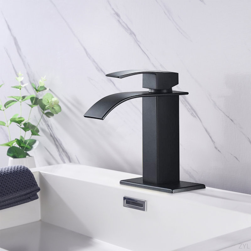 Waterfall Spout Bathroom Sink Single Handle Faucet With Pop-Up Drain (With Overflow)