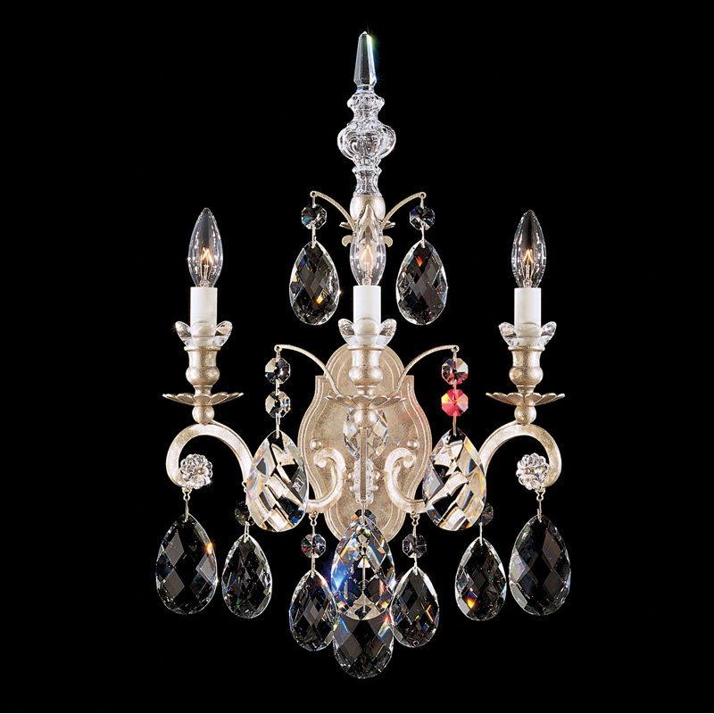 Renaissance 3 - Light Candle Wall Light, Antique Silver, Handcut Clear