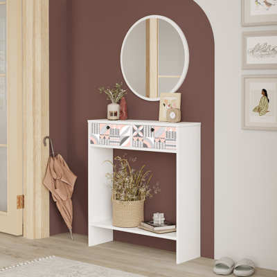 Larris Foyer Console Without Mirror, 2 Doors, White Uv Print