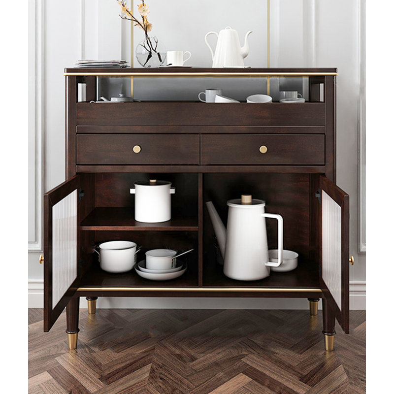 Armoire d'appoint légère en bois de hêtre et en verre, H 37,4 po x l 33,4 po x P 15,7 po, Noir