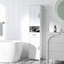 Grande armoire à linge haute - Rangement de salle de bain avec tablette ouverte, tiroir, portes encastrées et tablettes réglables en blanc
