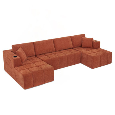 Canapé modulaire 132 po en forme de U en chenille avec porte-gobelets, poches latérales et sans assemblage
