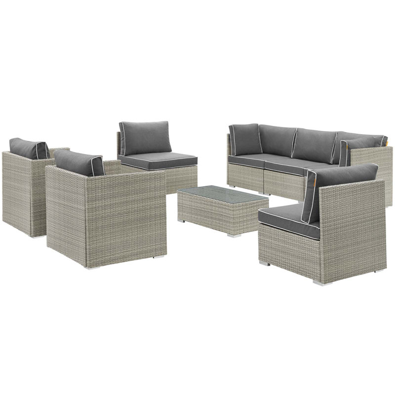 Heinrich 8 Piece Rattan Sectional Set with Cushions, Charcoal