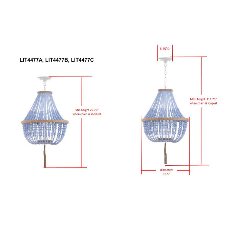 Lustre empire unique / audacieux à 3 lumières avec détails de perles Llandel, Bleu / Naturel