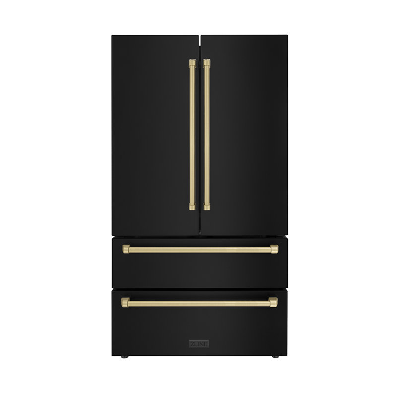 ZLINE Autograph 36 in. Counter-Depth Refrigerator in Black Steel with Handles, Champagne Bronze