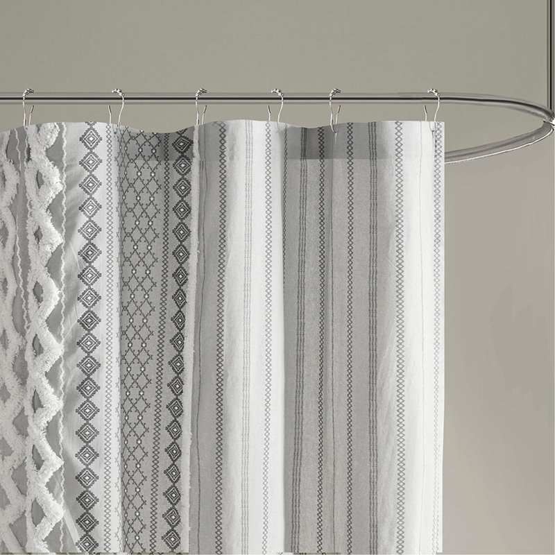 Rideau de douche en coton avec chenille, Gris